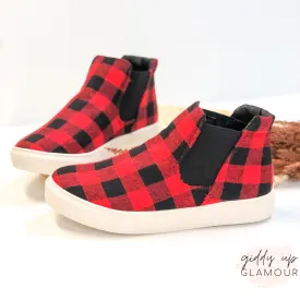 Very G | Downtown Stroll High Top Slip On Buffalo Plaid Sneakers in Red