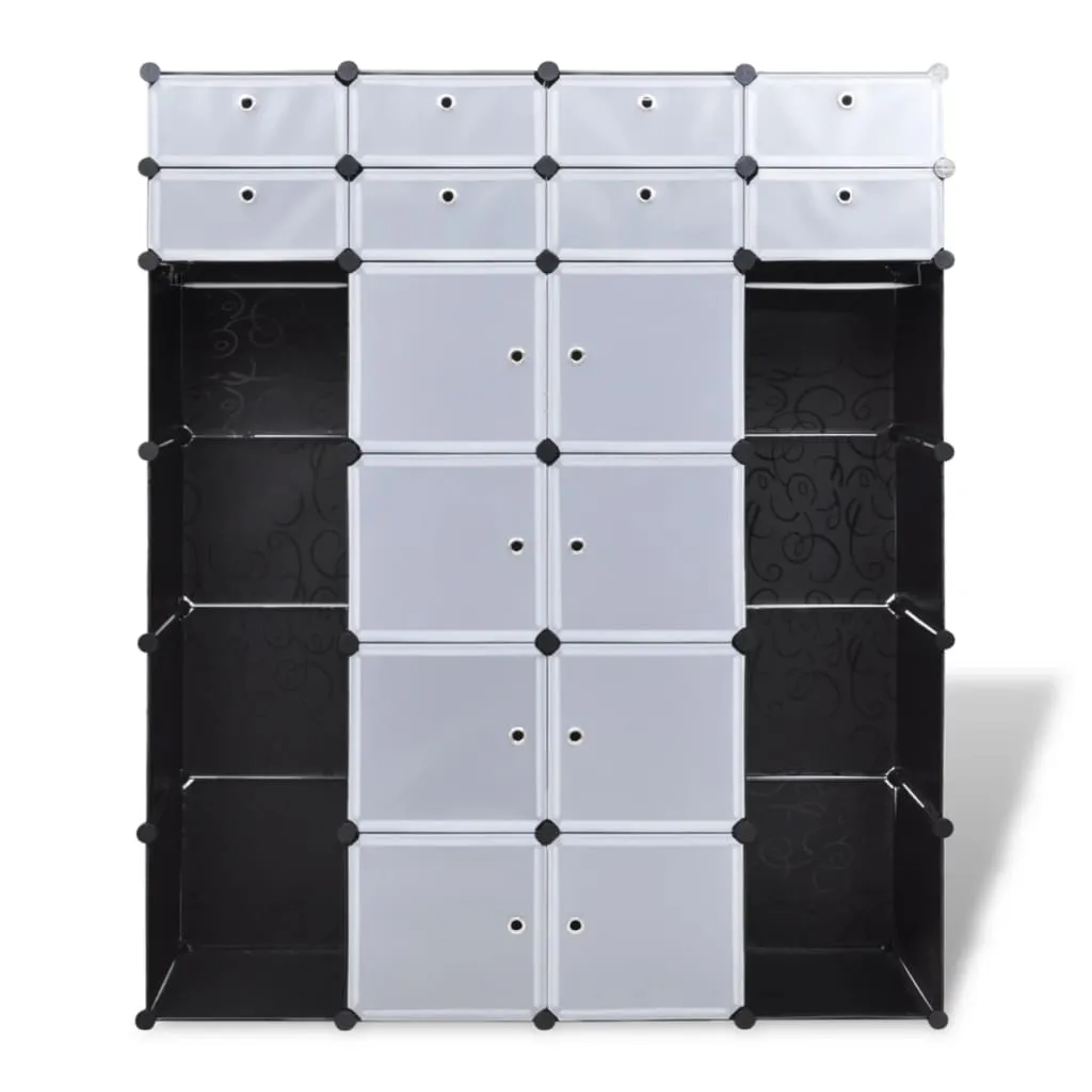 vidaXL Modular Cabinet 18 Compartments Black and White 37x146x180.5 cm