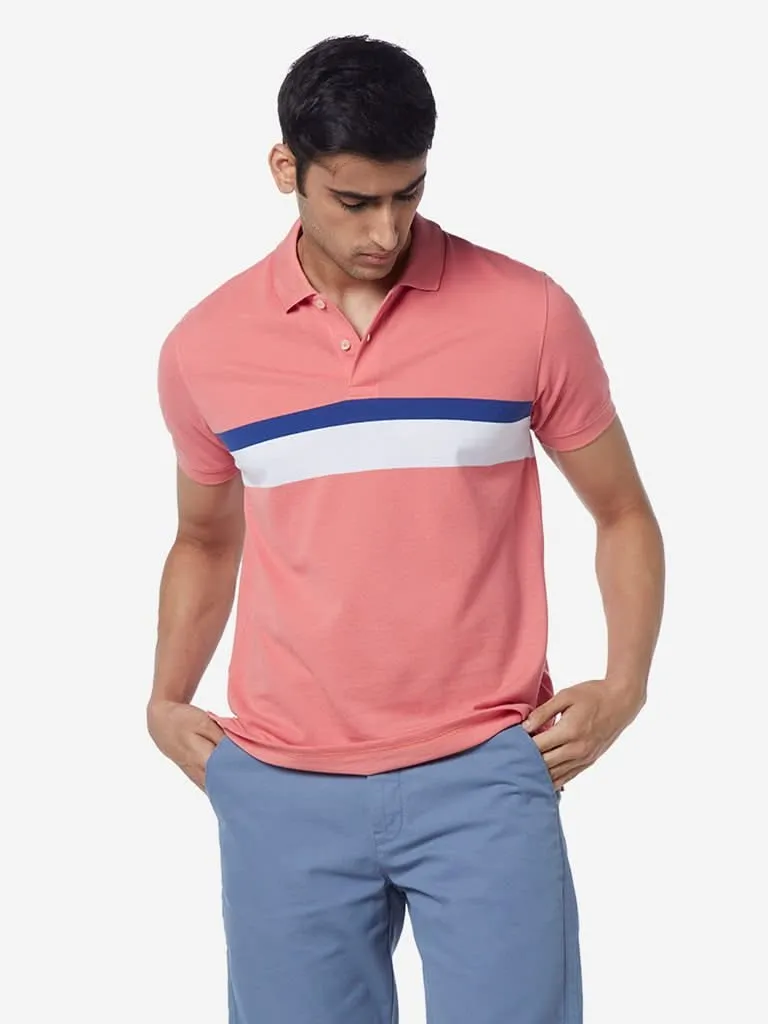 WES Casuals Pink Slim-Fit Colour Block T-Shirt