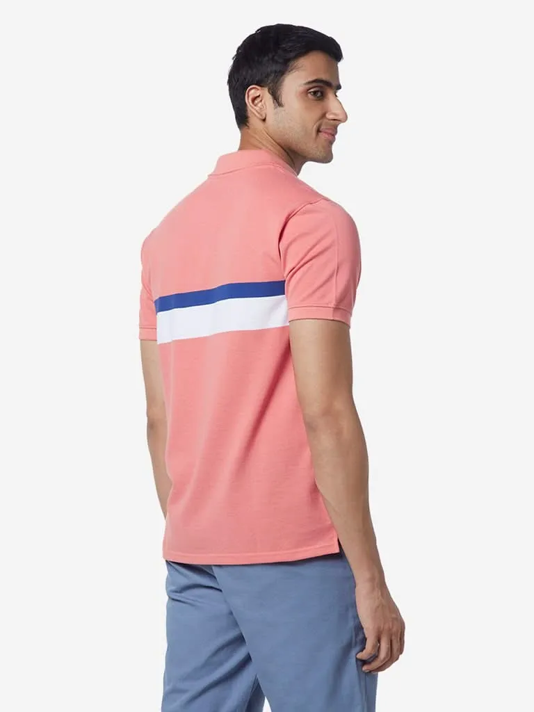 WES Casuals Pink Slim-Fit Colour Block T-Shirt