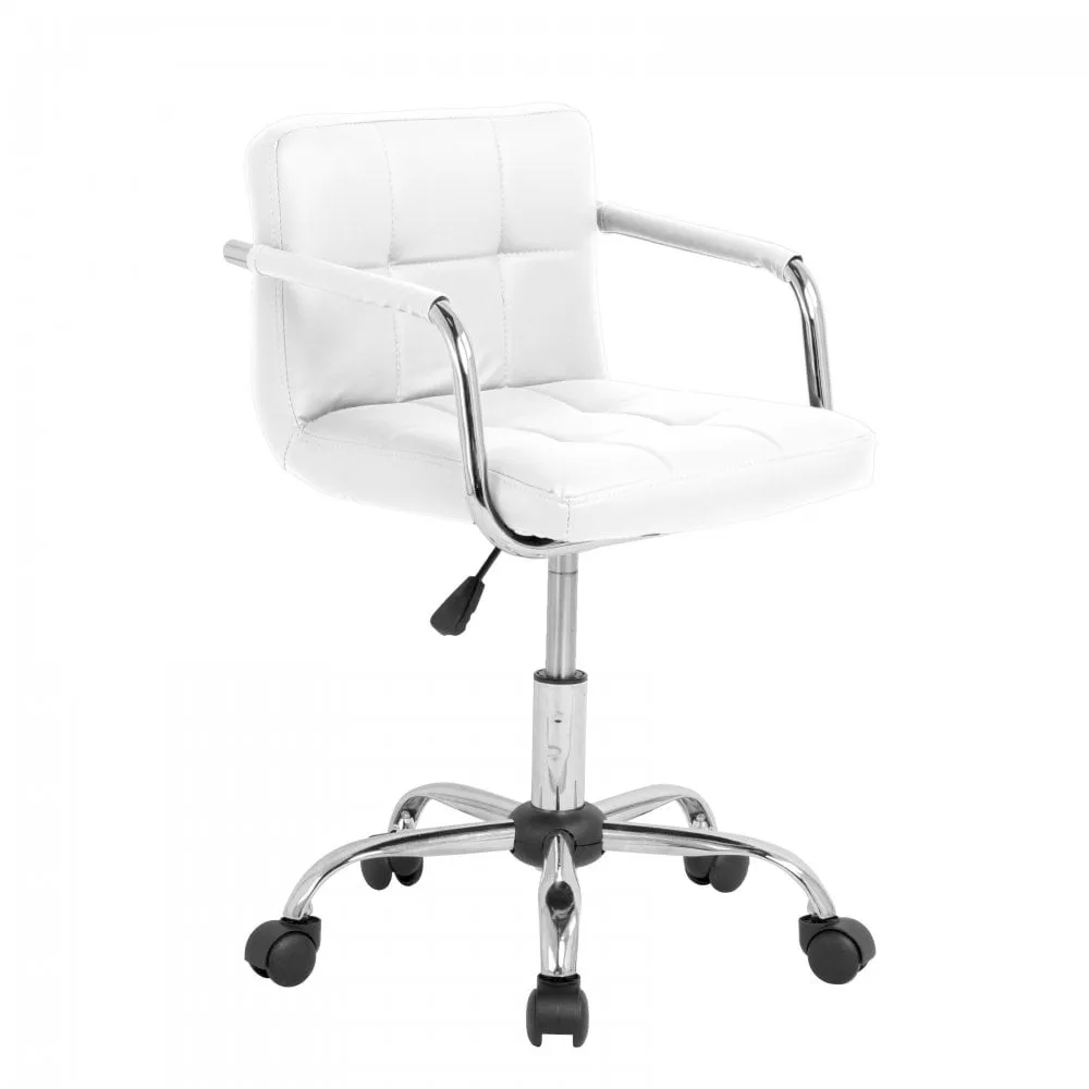 White Cushioned Faux Leather Office Chair with Chrome Legs