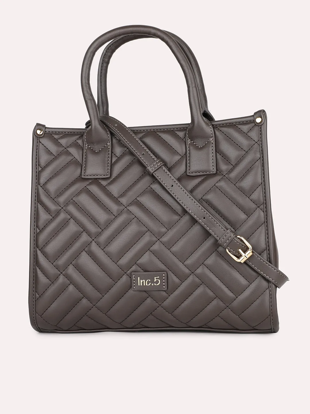 Women Grey Textured Structured Handheld Bag With Quilted