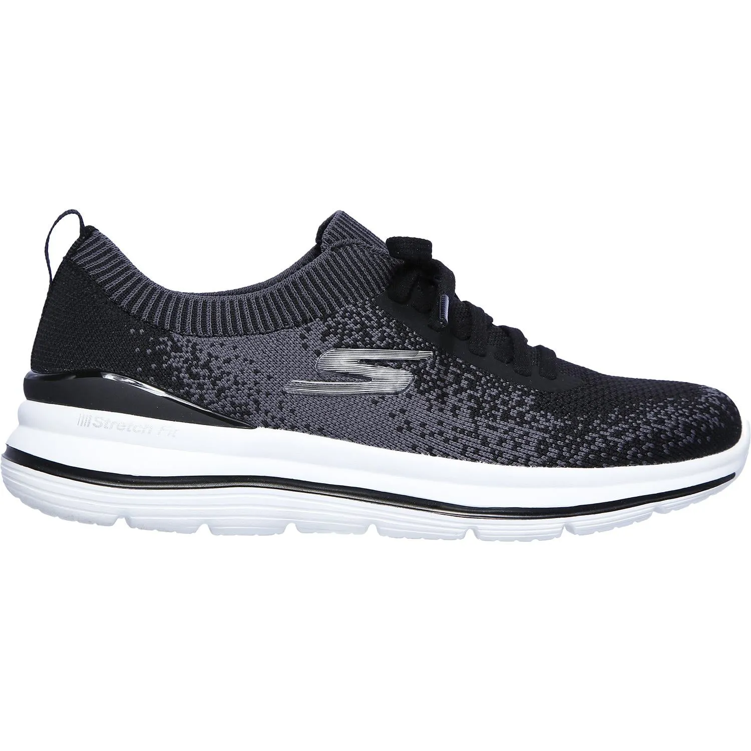 Women's Skechers GOwalk Stretch Fit Black/White Knit Fabric Mesh